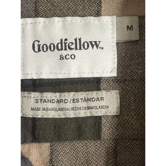 Mens Flannel Shirt Medium Long Sleeve Goodfellow & Co Green Gray Tan - Picture 5 of 11